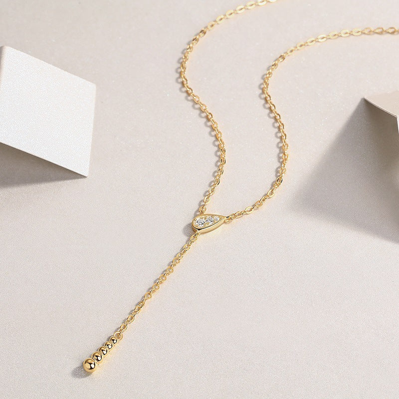 Moissanite Y-Shaped Pendant Necklace S925 Silver Plated with 18K Gold