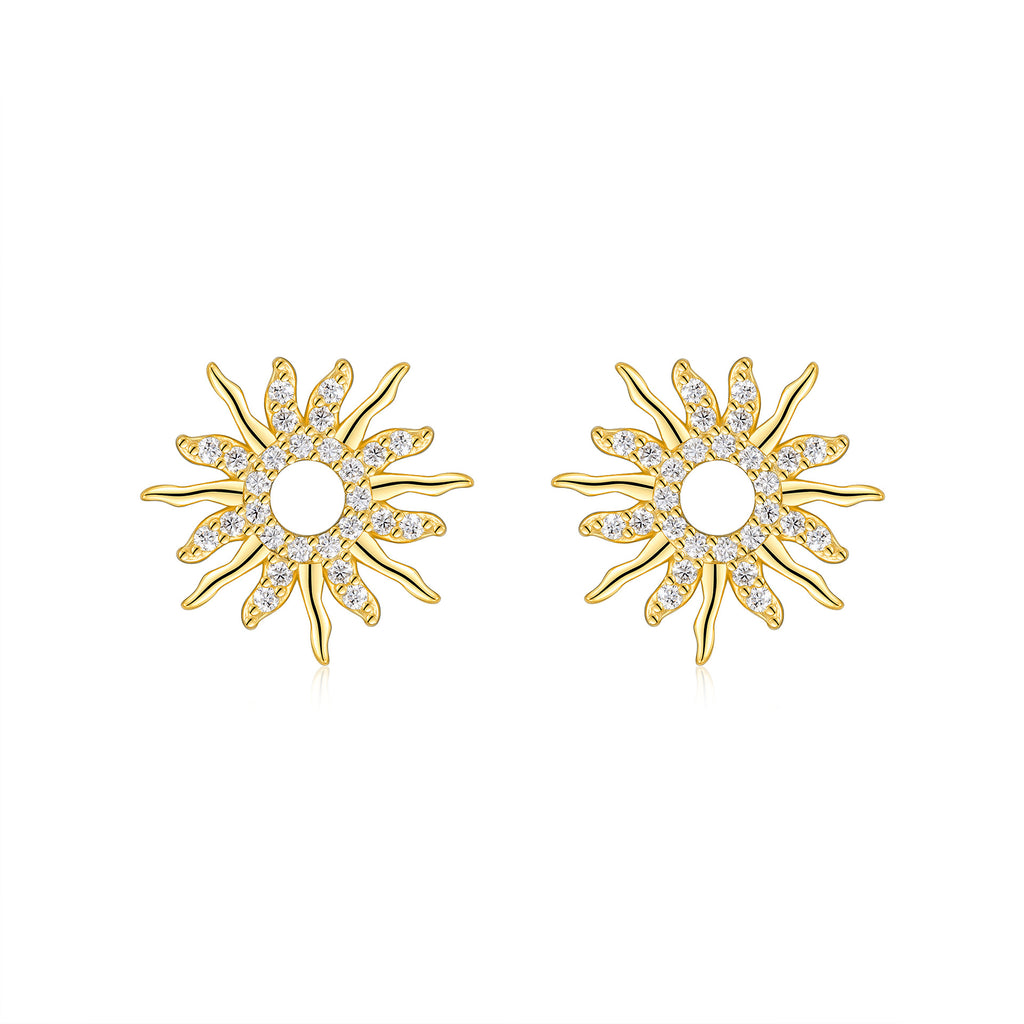 Women's Moissanite Sunflower Stud Diamond  Earrings S925 Sterling Silver Plated with 18K Gold