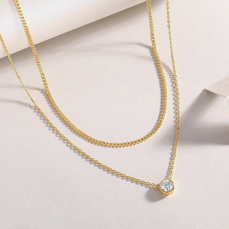 Moissanite Double Layer Necklace for Women S925 Silver Plated with 18K Gold