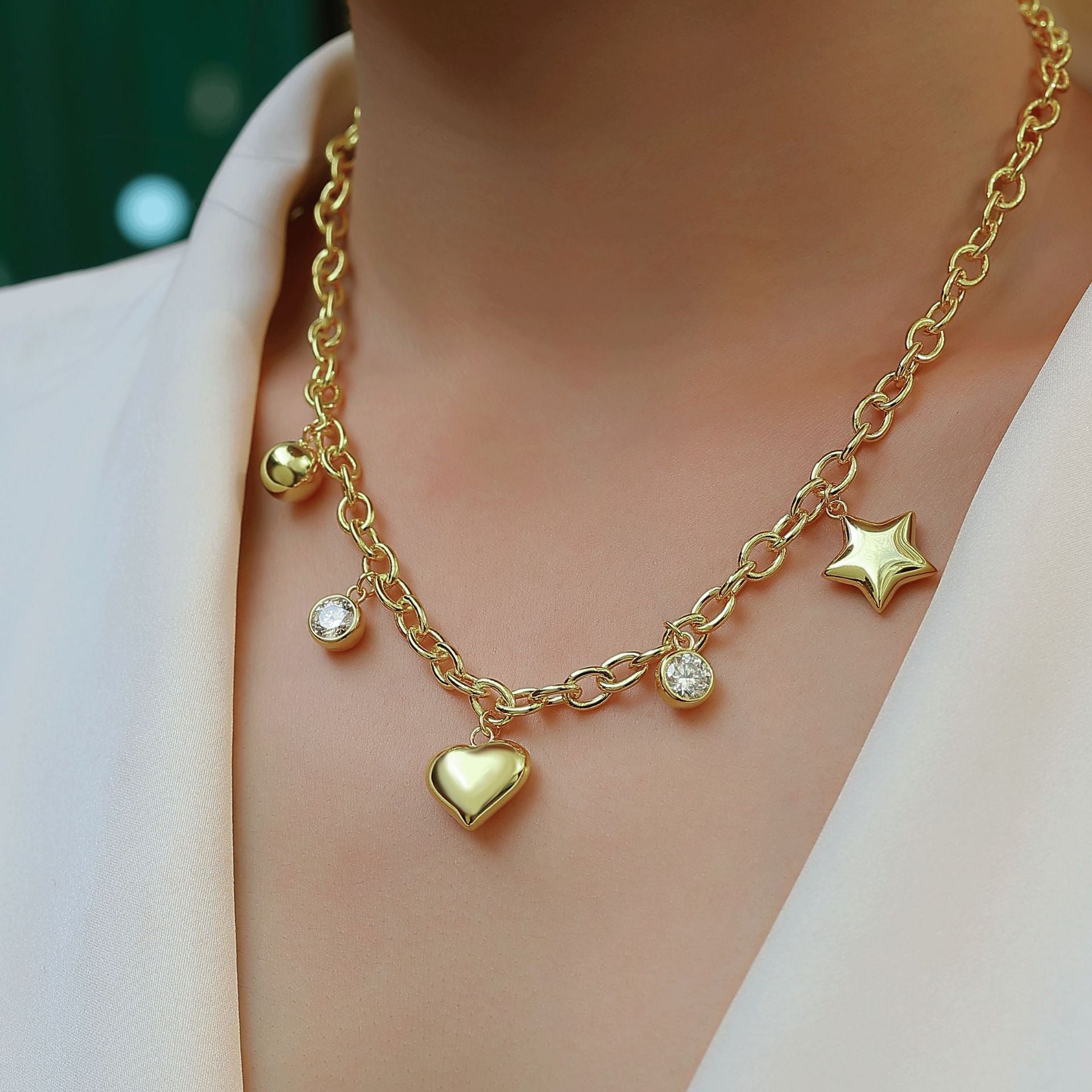 Star Moon Moissanite Necklace 26.46g S925 Sterling Silver Gold Plated Necklace For Women