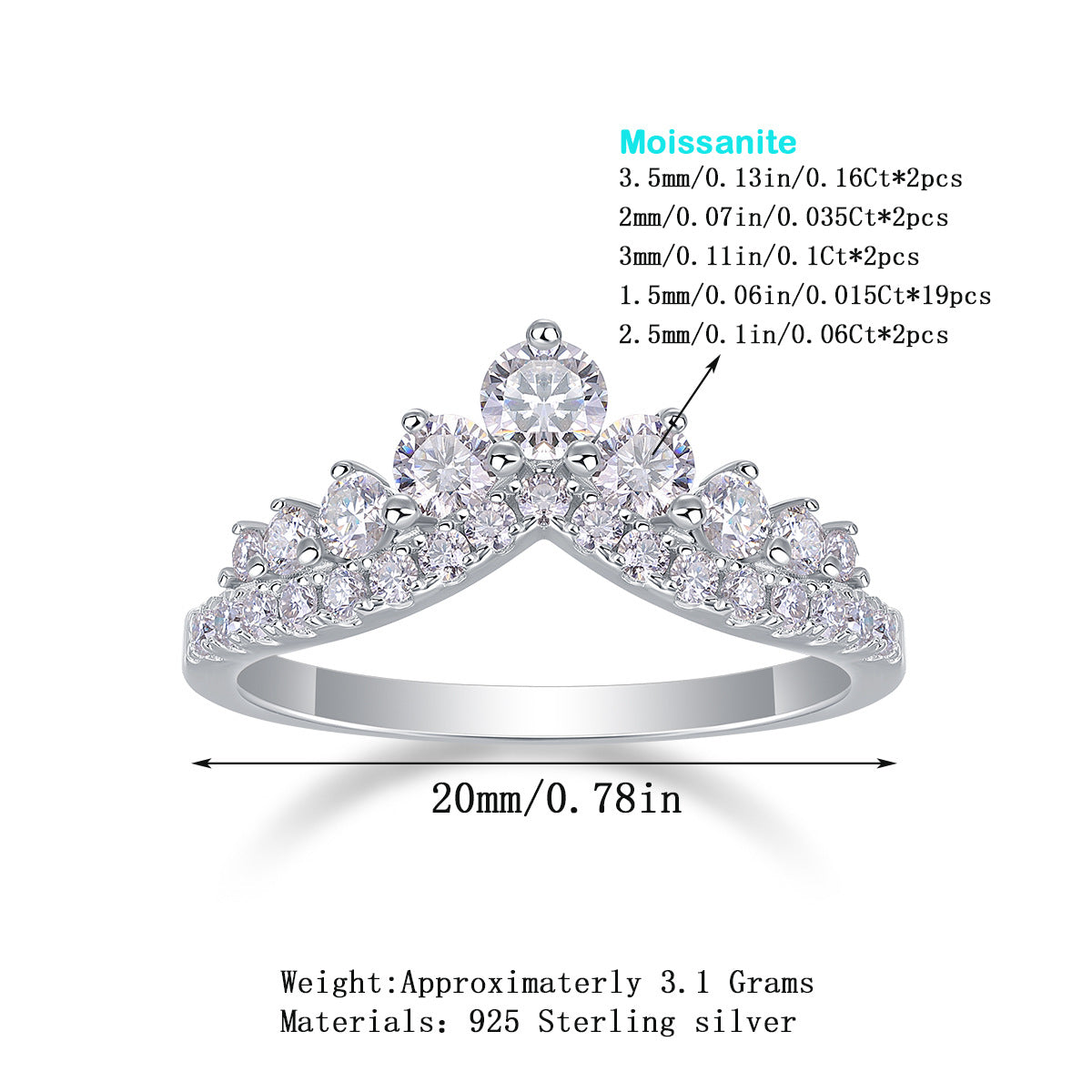 Victory V-Shaped Design Moissanite Engagement Ring For Women