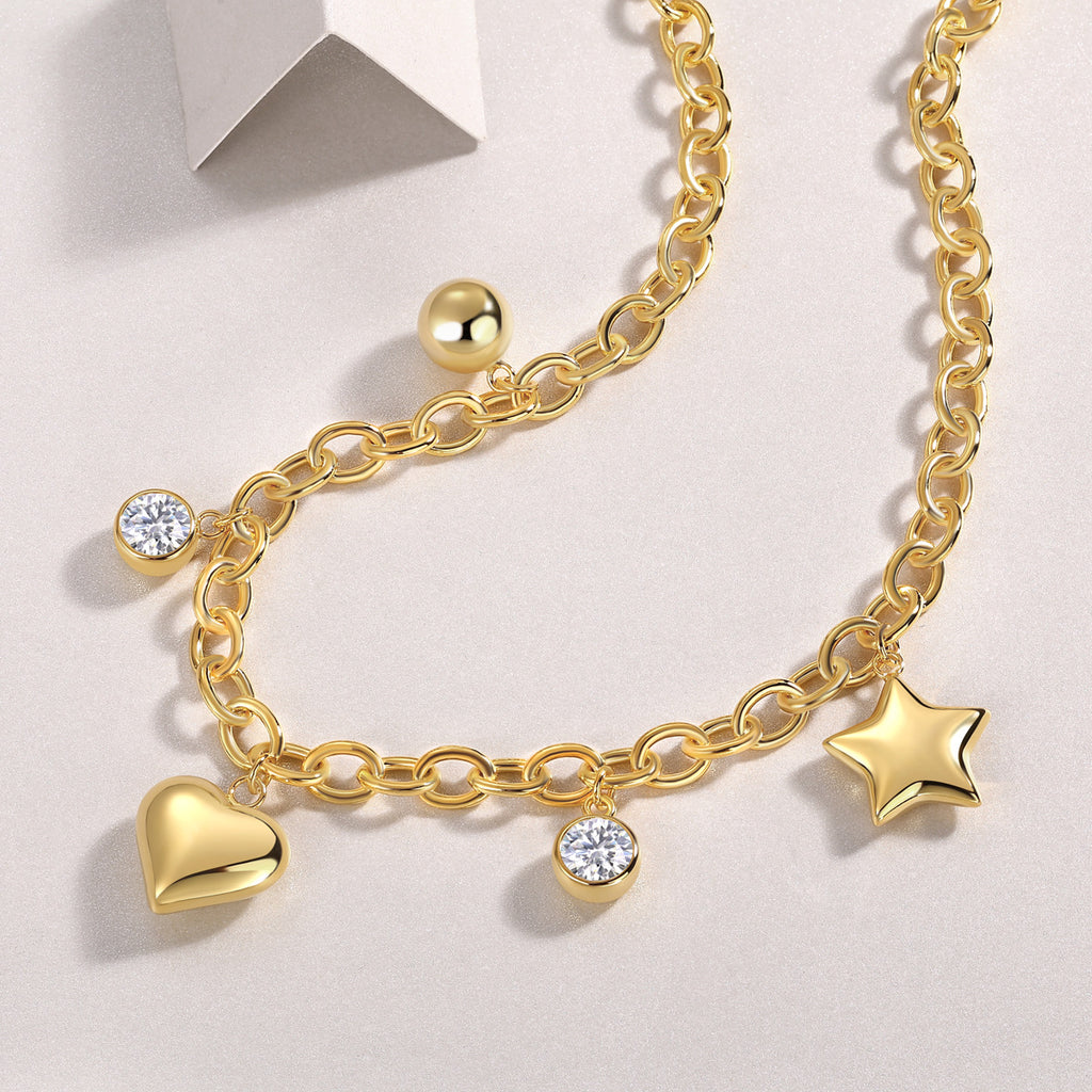 Star Moon Moissanite Necklace 26.46g S925 Sterling Silver Gold Plated Necklace For Women