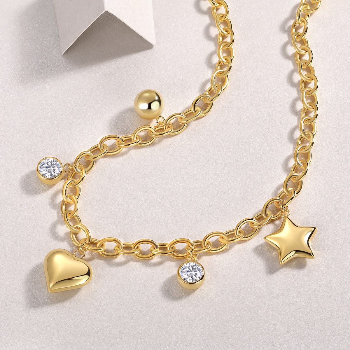 Star Moon Moissanite Necklace 26.46g S925 Sterling Silver Gold Plated Necklace For Women