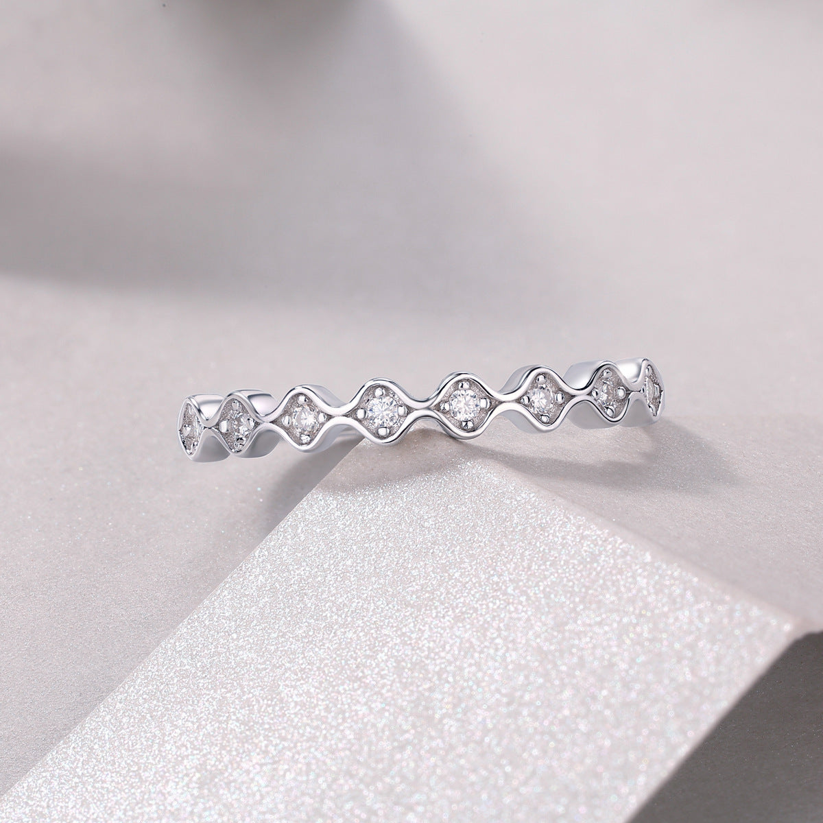 Wave-shaped Moissanite Diamond Ring for Women S925 Sterling Silver Plated with 18K Gold