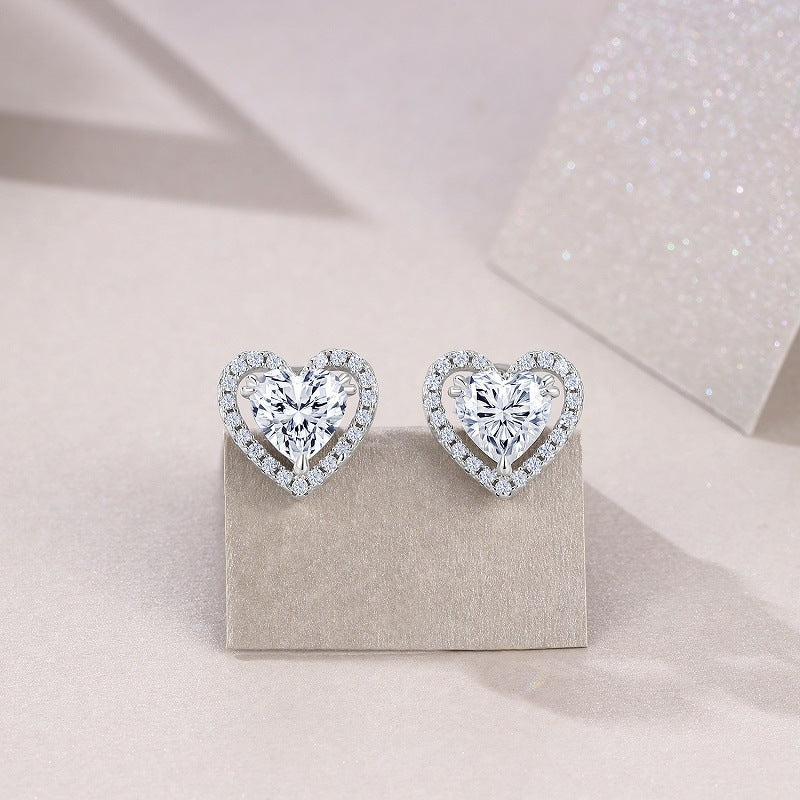 Double Heart-Shaped Moissanite Stud Earrings for Women S925 Silver Plated with 18K Gold