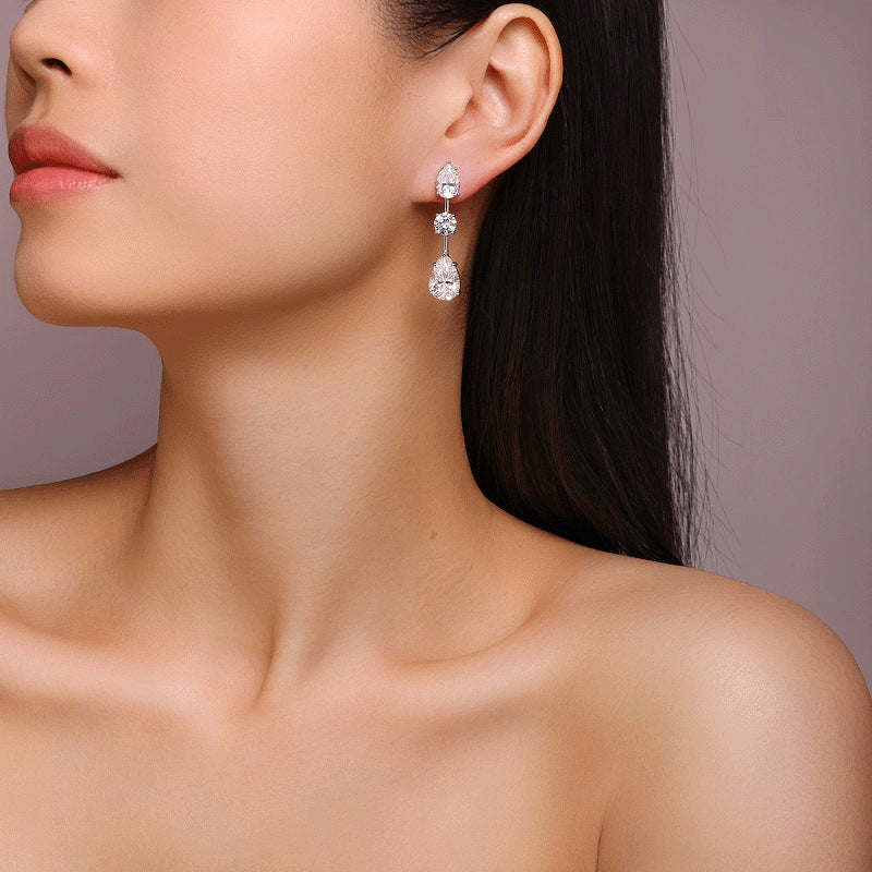 Wedding Water Drop Moissanite Earrings Studs for Women S925 Silver Plated with 18K Gold