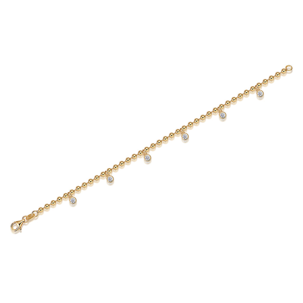 S925 Sterling Silver Inlaid Moissanite Round Bead 18K Gold Plated Bracelet
