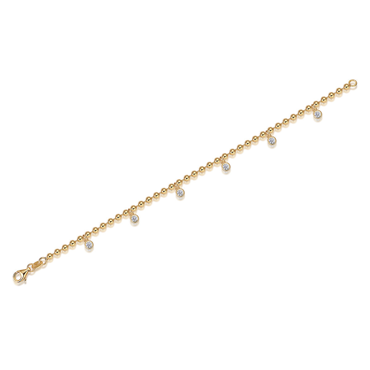 S925 Sterling Silver Inlaid Moissanite Round Bead 18K Gold Plated Bracelet