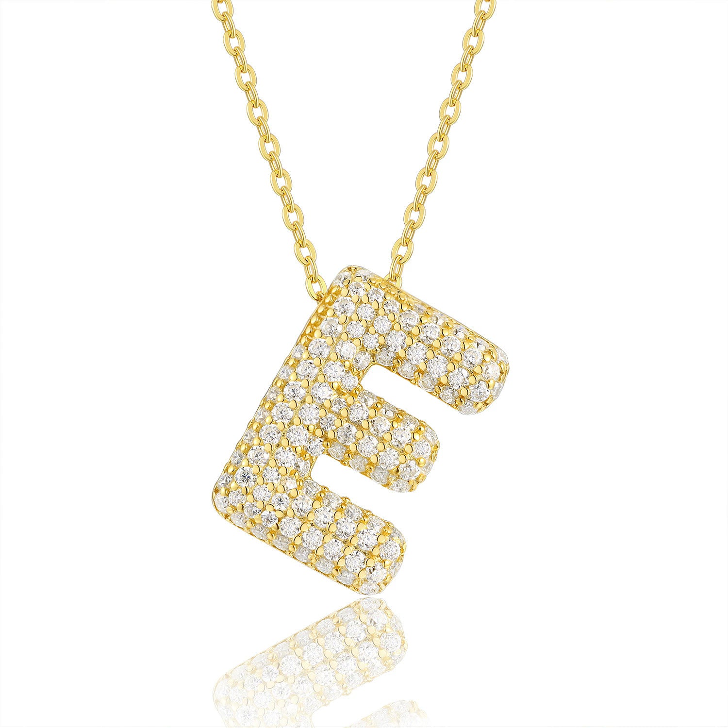 Moissanite 26 Alphabet Pendant Necklace for Men and Women 925 Sterling Silver Plated with 18K Gold