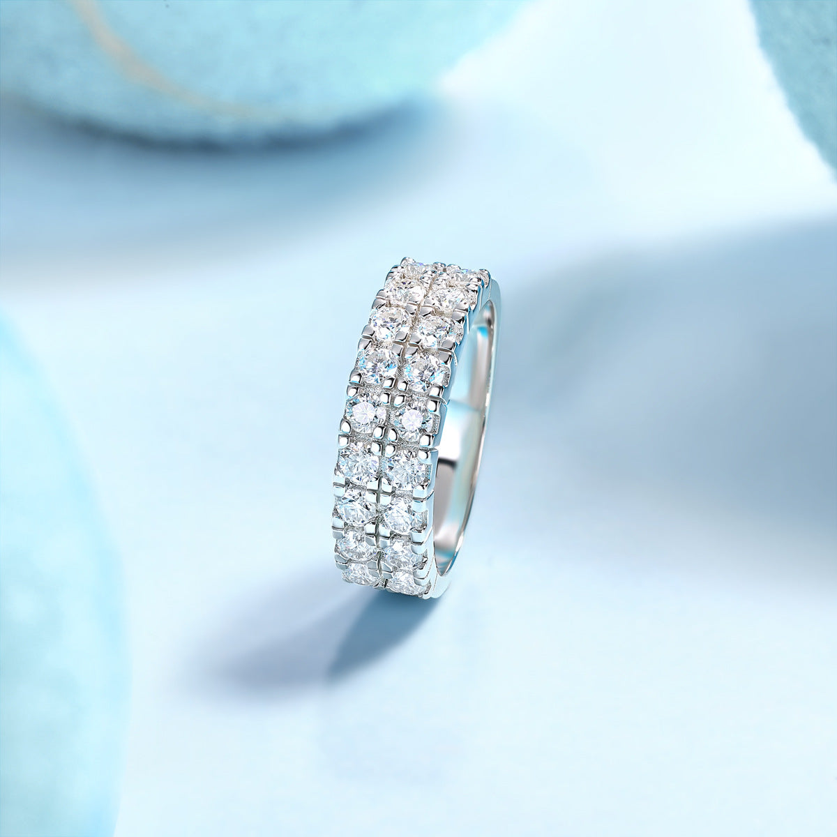 Double Row 1.8CT Moissanite Engagement Ring For Men and Women