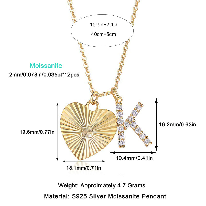 Heartfelt Secret Letter K Moissanite Necklace For Women