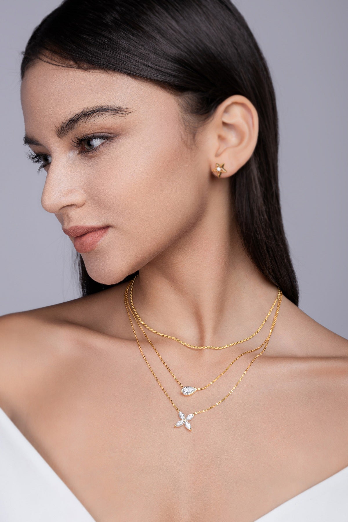 S925 Sterling Silver Plated with 18K Gold New Moissanite 3-Layer Stacked Necklace for Women