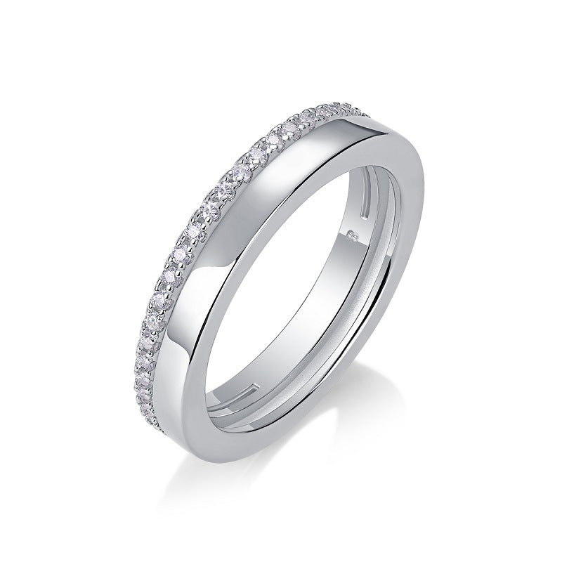 Trendy S925 Sterling Silver Minimalist Women's Ring Non-Fading Moissanite Cross-Border Ins Open Ring
