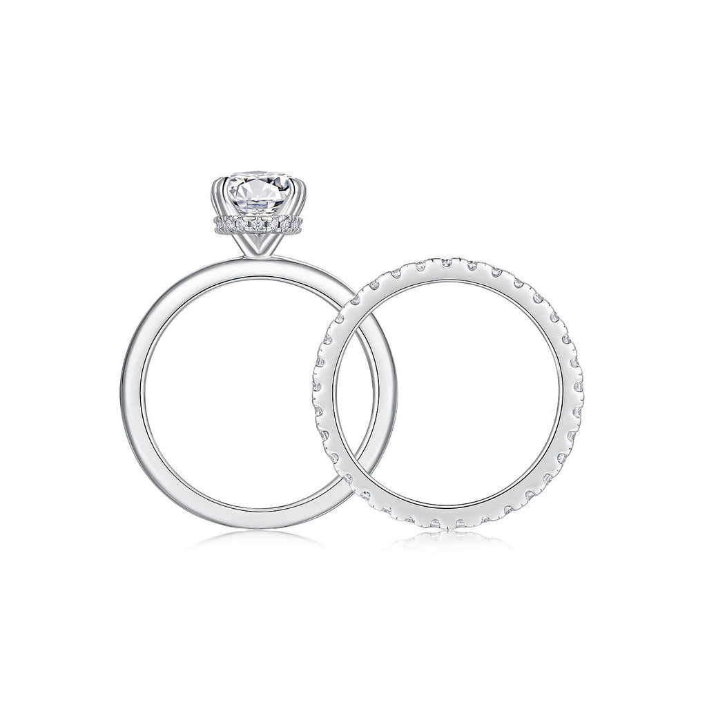 High Quality Moissanite Ring Set S925 Silver Plated 18K White Gold