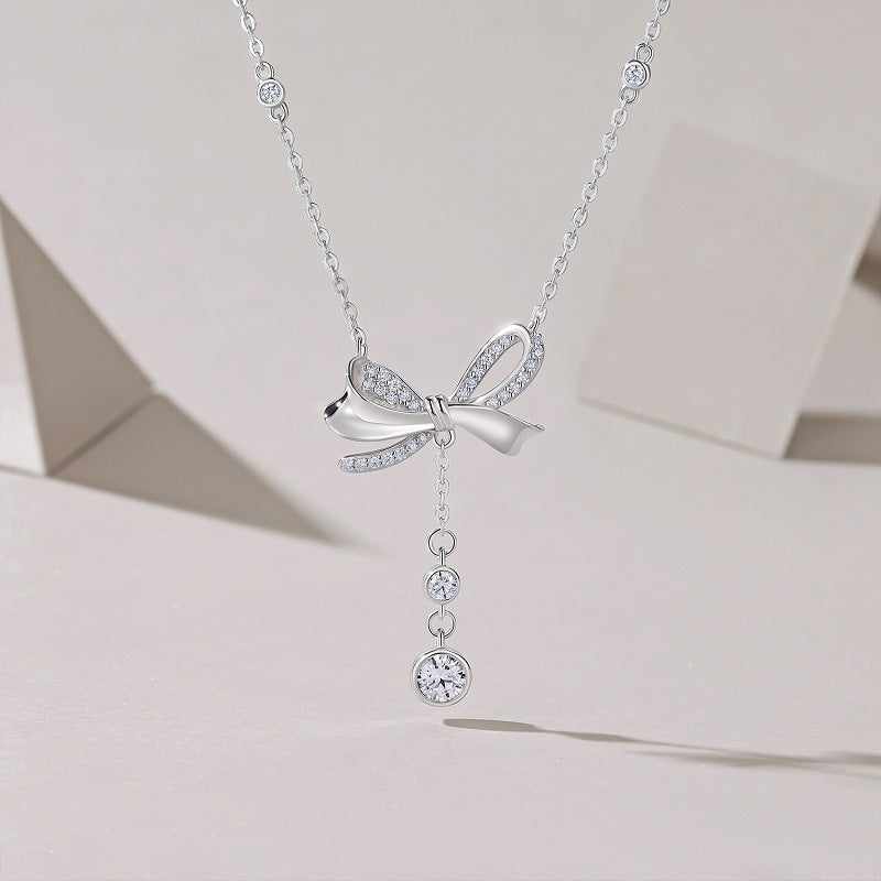 Butterfly Knot Lily of the Valley Moissanite Necklace for Women S925 Silver Plated 18K White Gold
