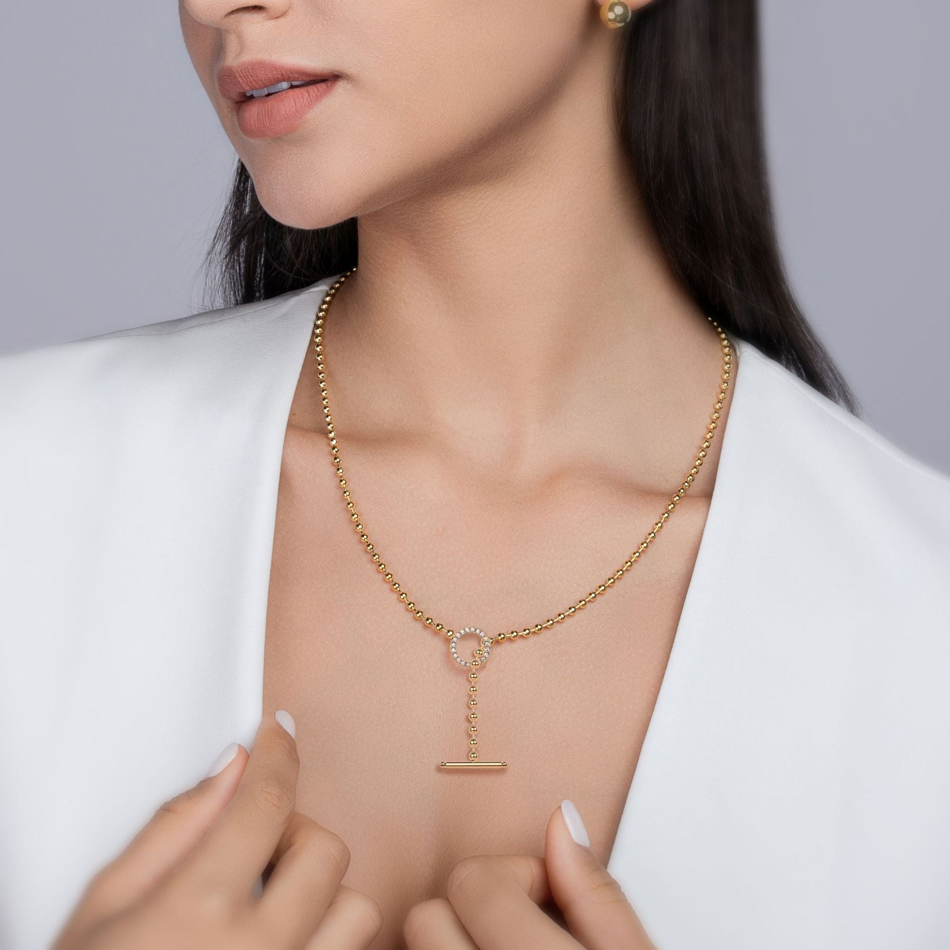 Y-shaped Moissanite Long Necklace for Women S925 Silver Plated with 18K Gold