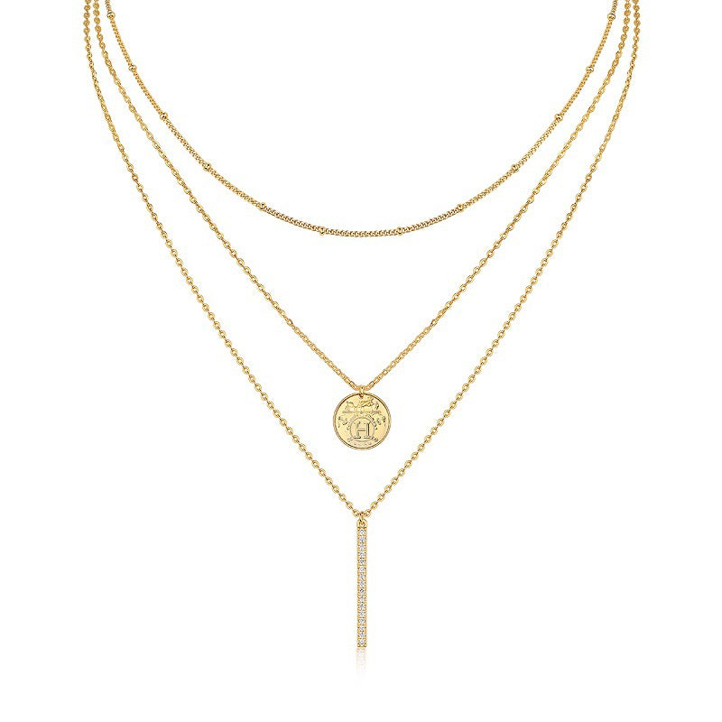 New Moissanite 3-Layer Stacked Necklace for Women S925 Sterling Silver Plated with 18K Gold
