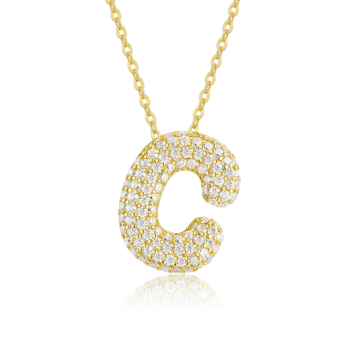 Moissanite 26 Alphabet Pendant Necklace for Men and Women 925 Sterling Silver Plated with 18K Gold