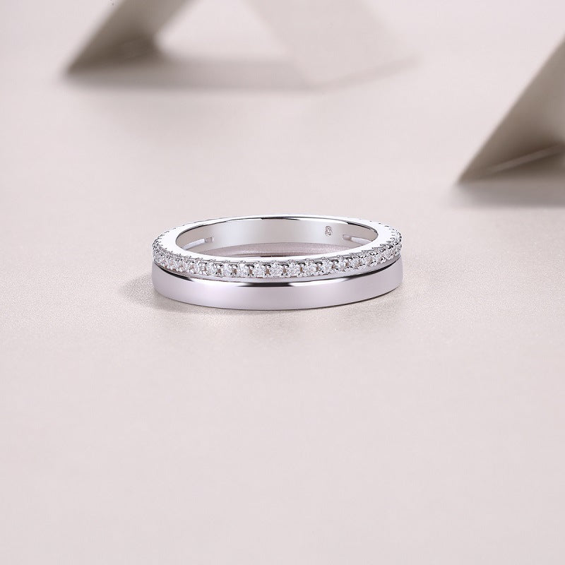 Trendy S925 Sterling Silver Minimalist Women's Ring Non-Fading Moissanite Cross-Border Ins Open Ring