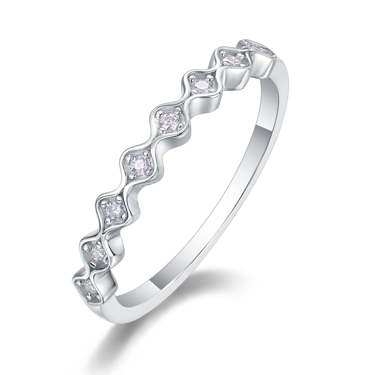 Wave-shaped Moissanite Diamond Ring for Women S925 Sterling Silver Plated with 18K Gold
