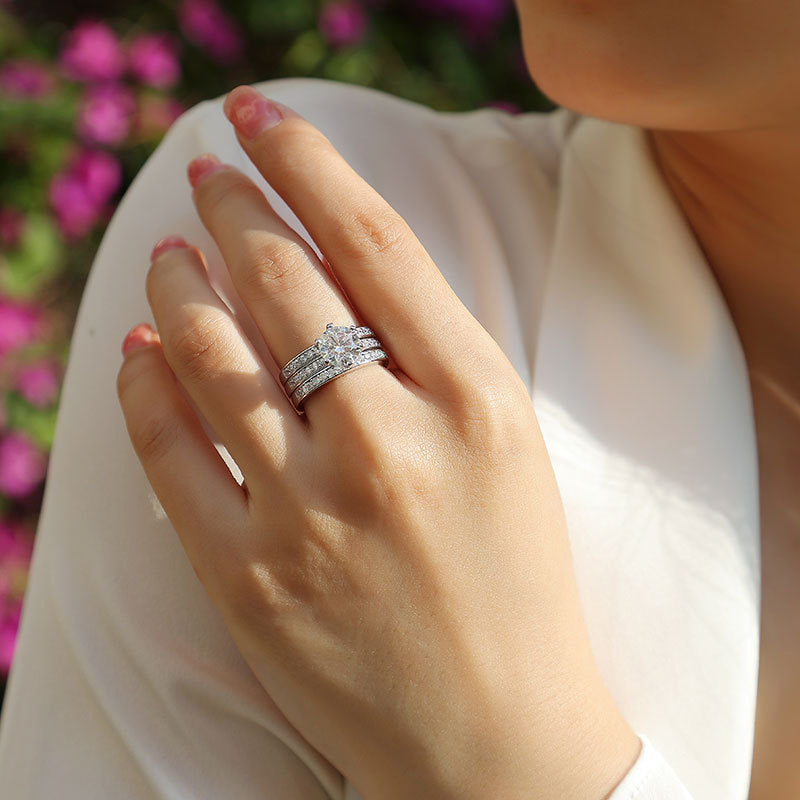2 Carat Moissanite Three-Piece Stackable Artistic Multiple Matching Rings