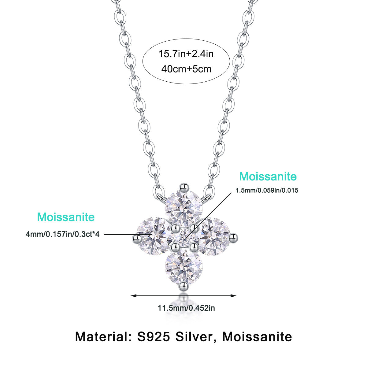 S925 Silver 1.2 Carat Moissanite Pendant Necklace