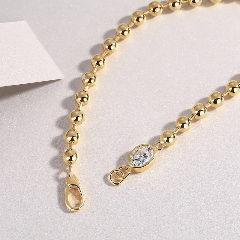 Moissanite Small Gold Bead Bracelet for Women S925 Silver Plated with 18k Gold