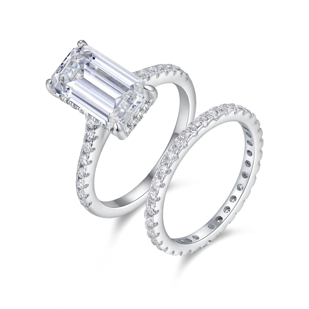 Emerald Moissanite Diamond Engagement Ring Set for Women