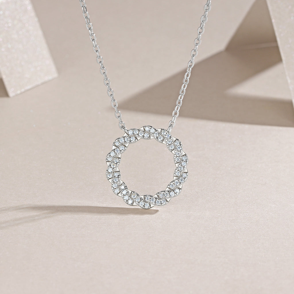Round Moissanite Women Necklace S925 Silver Plated 18K White Gold