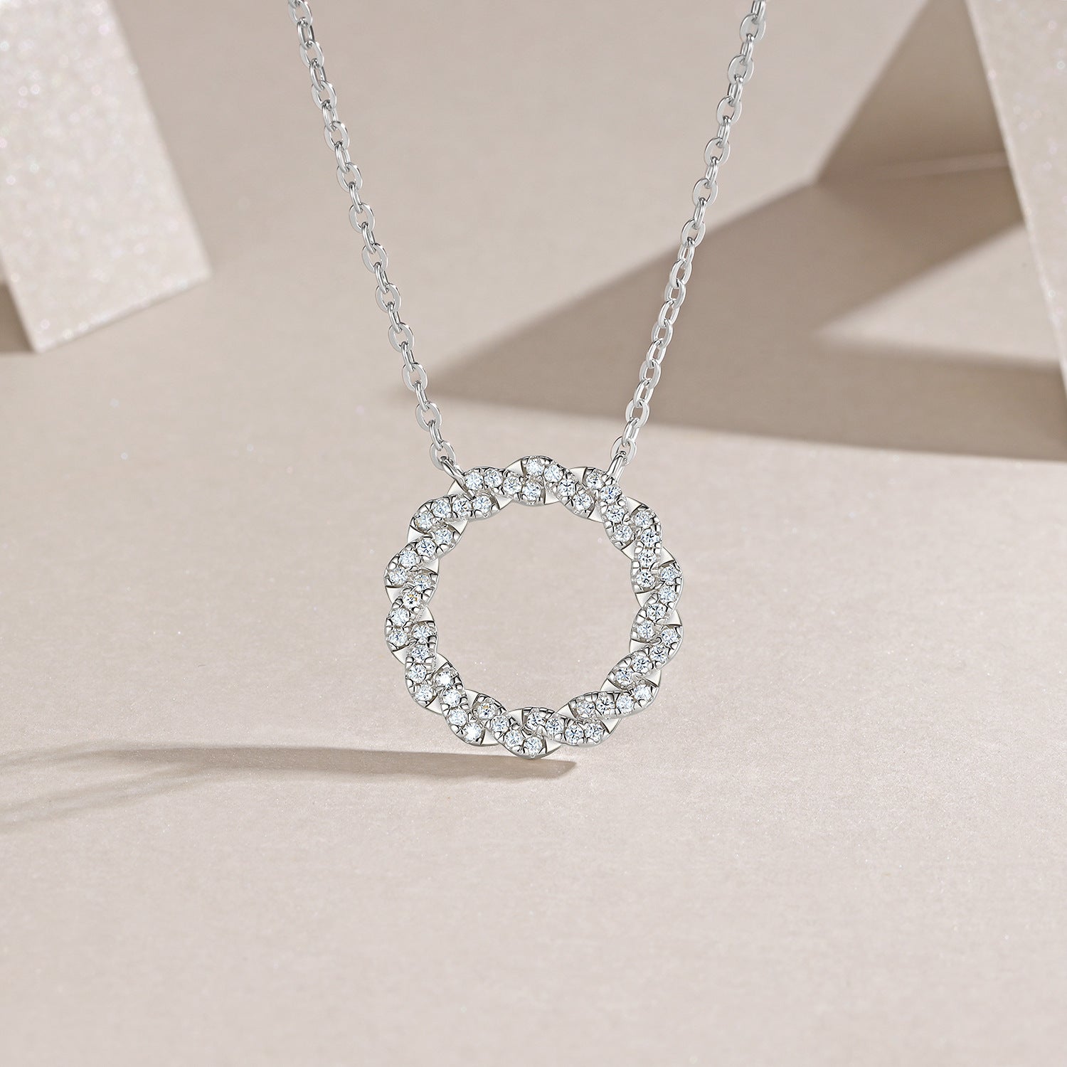Round Moissanite Women Necklace S925 Silver Plated 18K White Gold