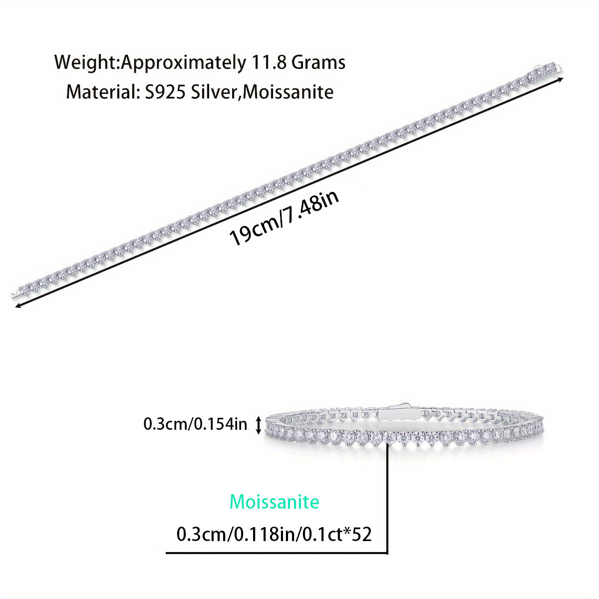 Moissanite Tennis Bracelet for Women S925 18K Gold Plated
