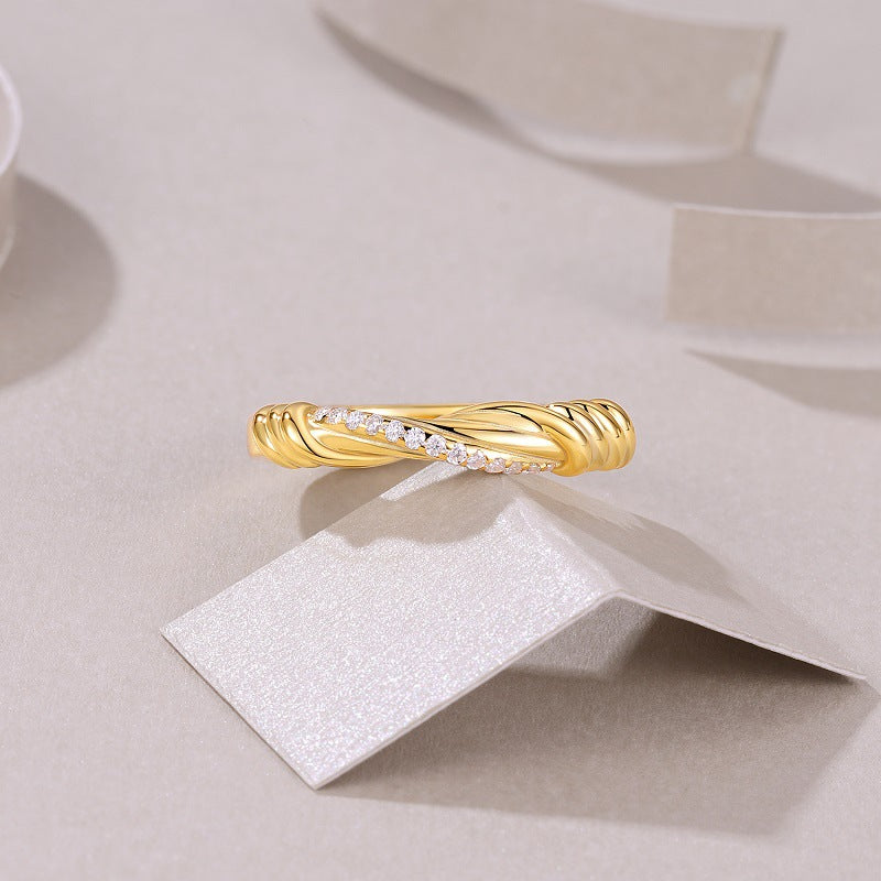 Wave Inlaid Moissanite Ring S925 Sterling Silver Plated with 18K Gold