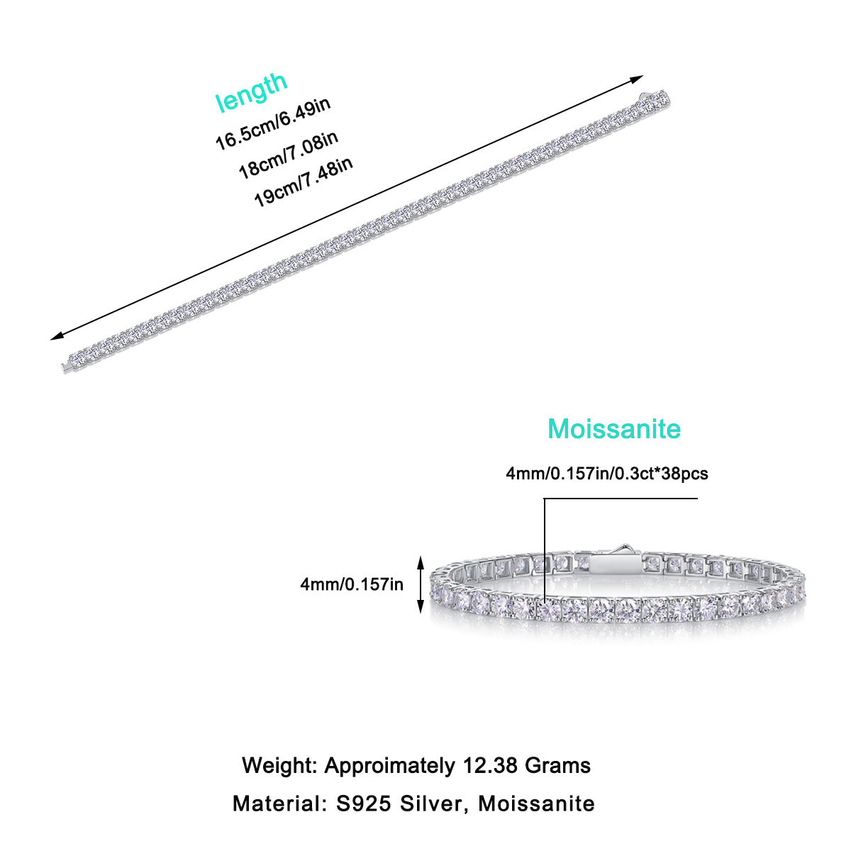 High Quality Men's and Women's Moissanite Bracelet S925 Plated with 18K Gold