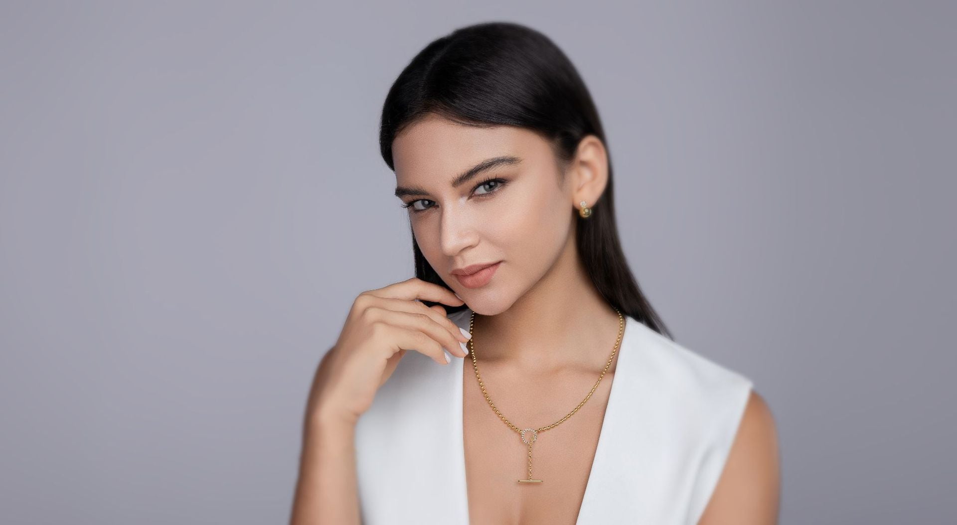 Y-shaped Moissanite Long Necklace for Women S925 Silver Plated with 18K Gold