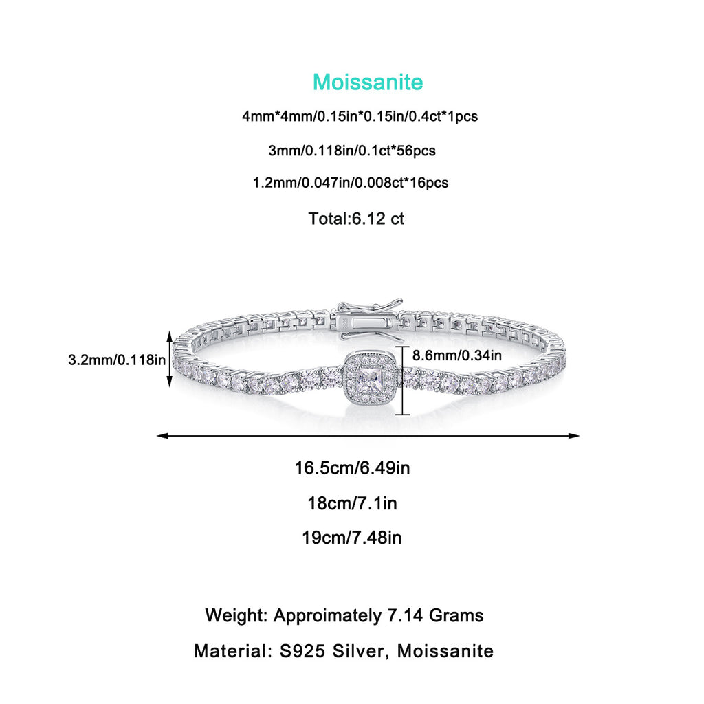 Men's and Women's Hip-Hop Moissanite Tennis Bracelet S925 Sterling Silver Tennis Plated with 18K Gold