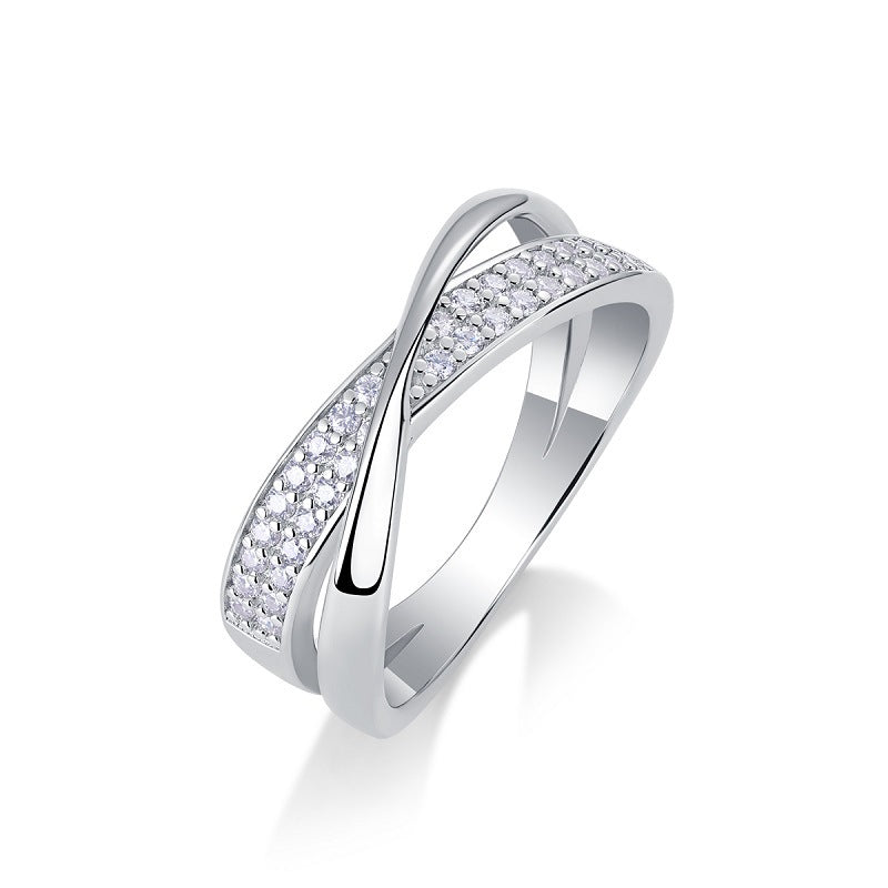 Cross Surround Moissanite Diamond Ring Female S925 Silver Plated 18K White Gold