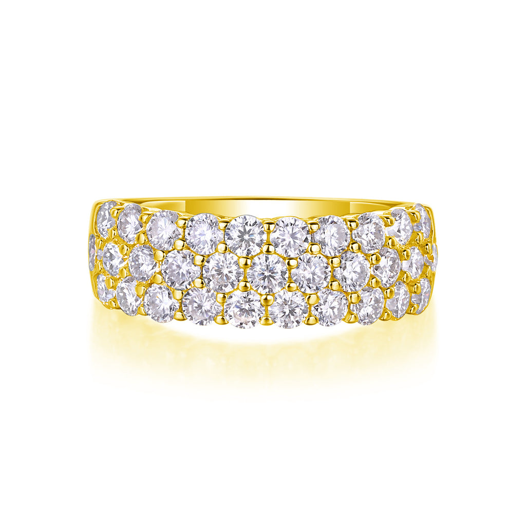 Three-Row Inlaid Moissanite Ring S925 Silver Plated with 18K Gold