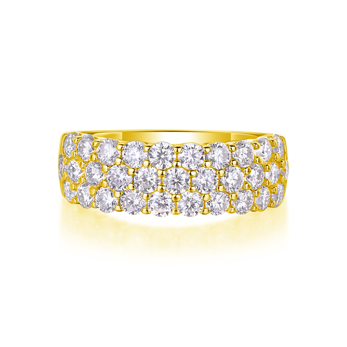 Three-Row Inlaid Moissanite Ring S925 Silver Plated with 18K Gold