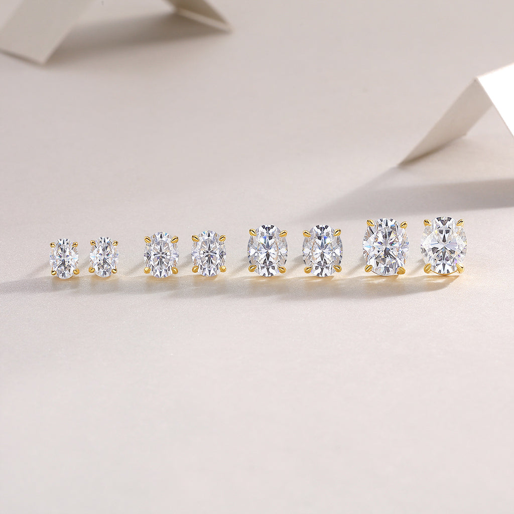 1 Carat Egg-Shaped Moissanite Stud Earrings for Men and Women S925 Sterling Silver Plated with 18K Gold
