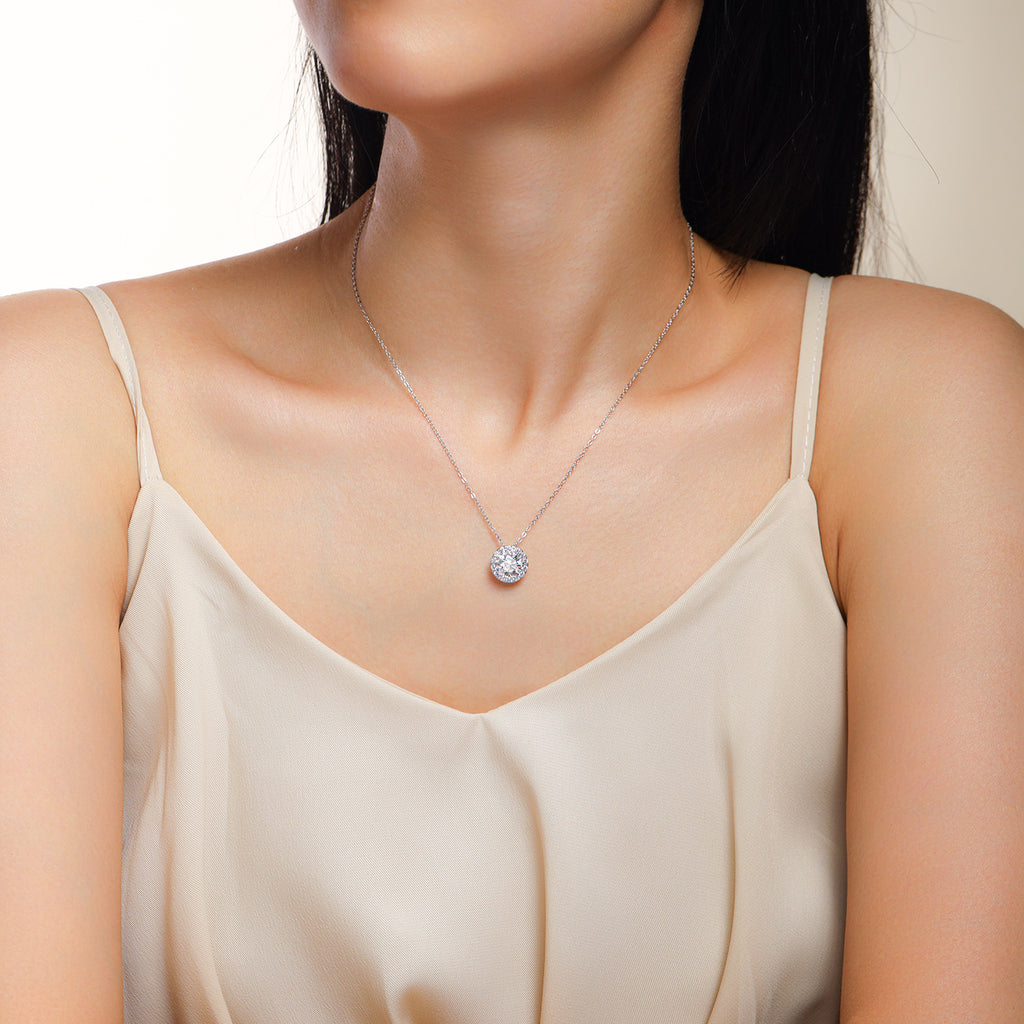 2 Carat Moissanite Necklace for Women S925 Silver Plated with 18K White Gold