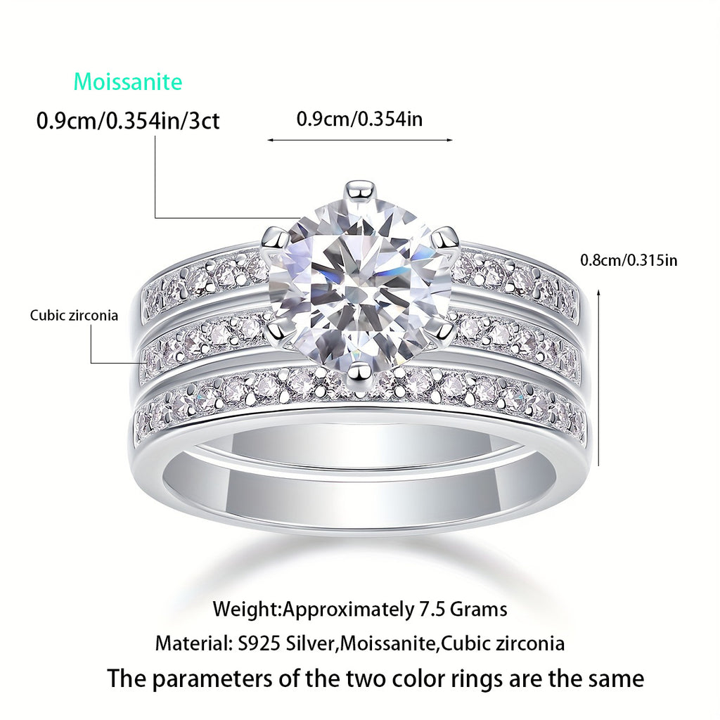 2 Carat Moissanite Three-Piece Stackable Artistic Multiple Matching Rings