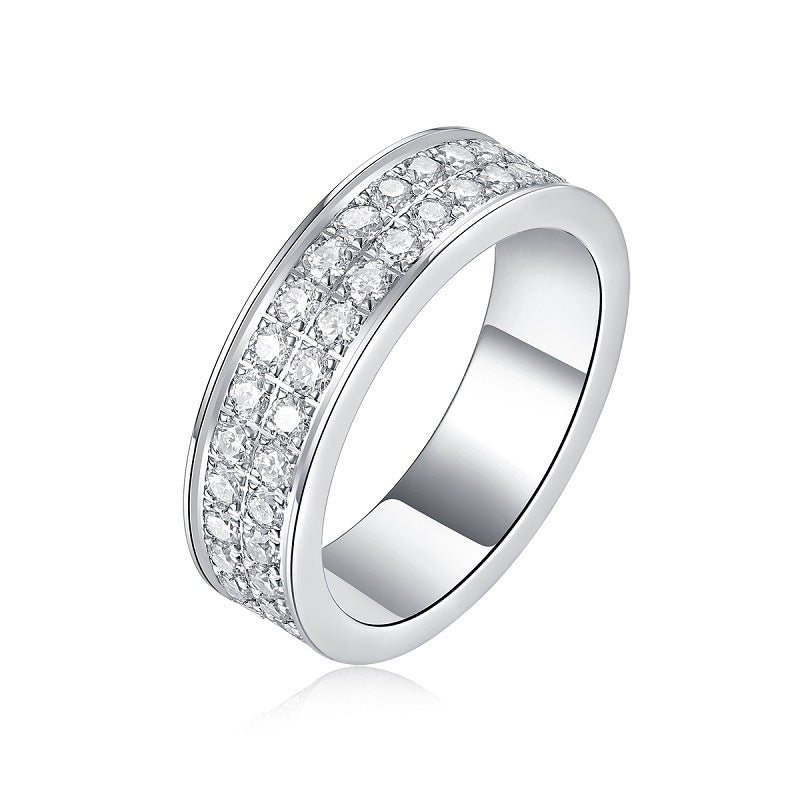 Couple's Double Row Moissanite Ring for Men and Women, S925 Plated with 18K White Gold