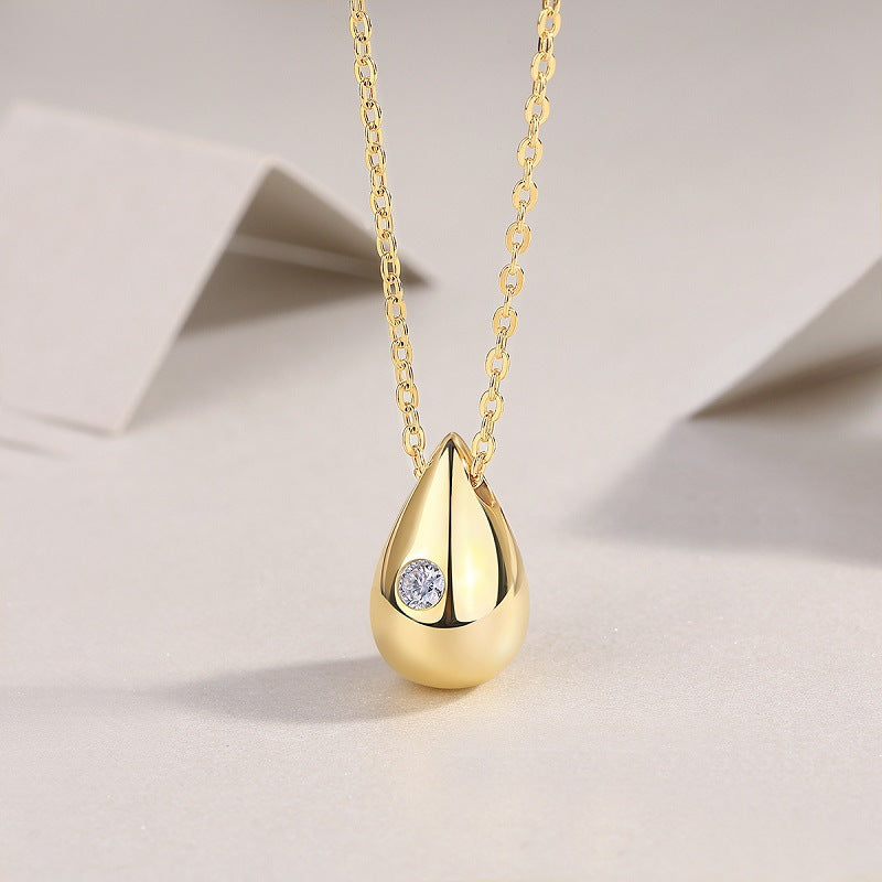 Moissanite Water Drop Teardrop Pendant Necklace S925 Silver Plated with 18K Gold