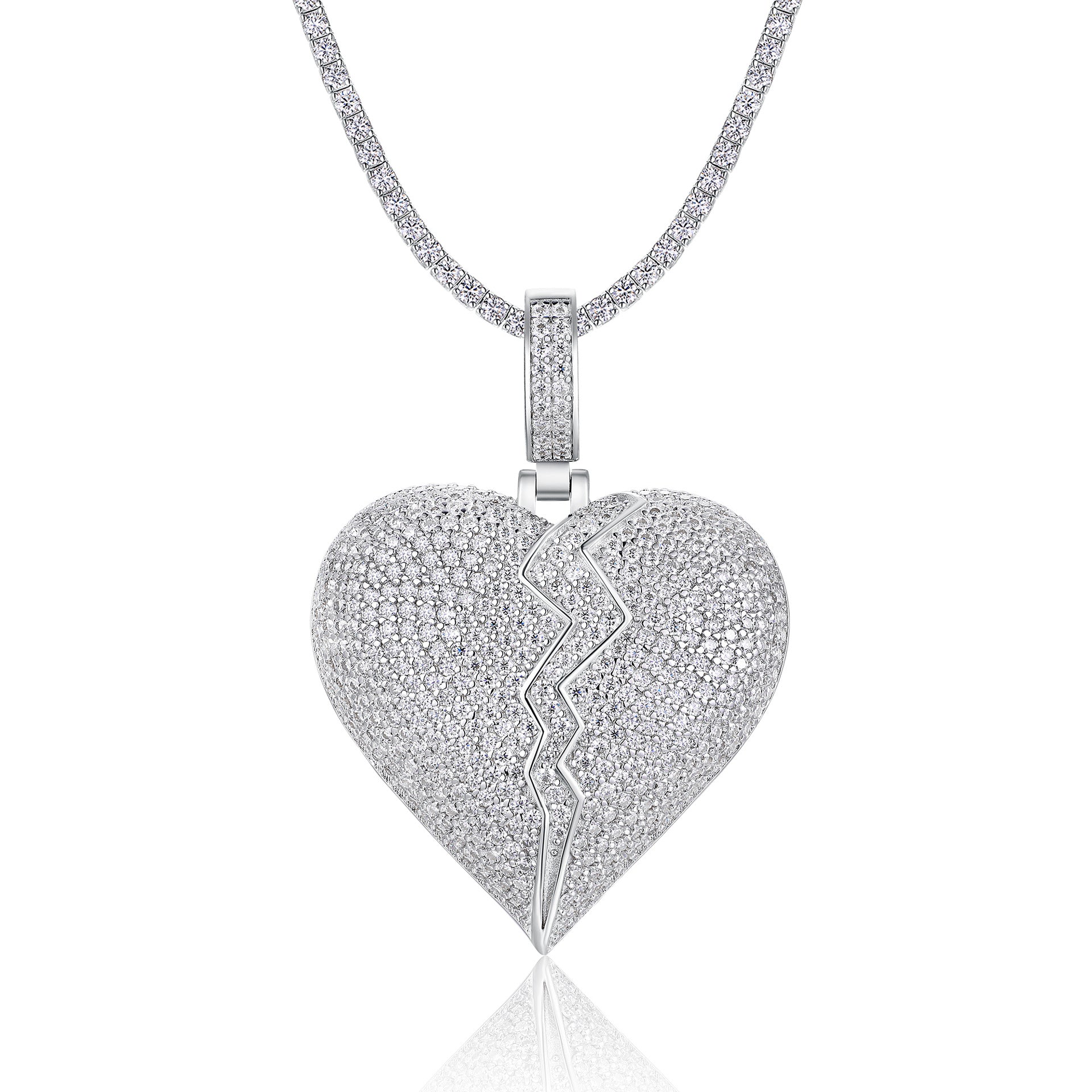 Moissanite Diamond Hip-Hop Heart of Break Pendant S925 Plated with 18K White Gold (Necklace Not Included)