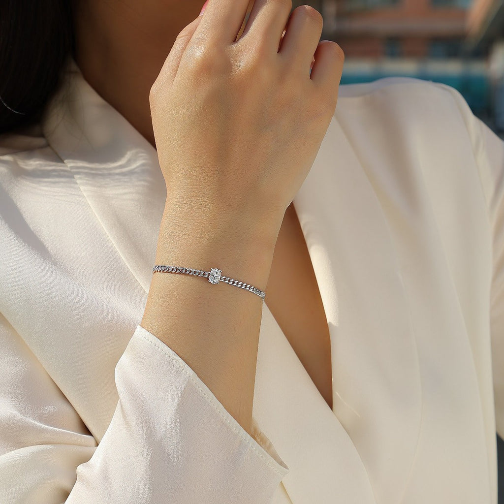 S925 Silver Plated with 18K White Gold 1CT Moissanite Cuban Tennis Bracelet for Men and Women,