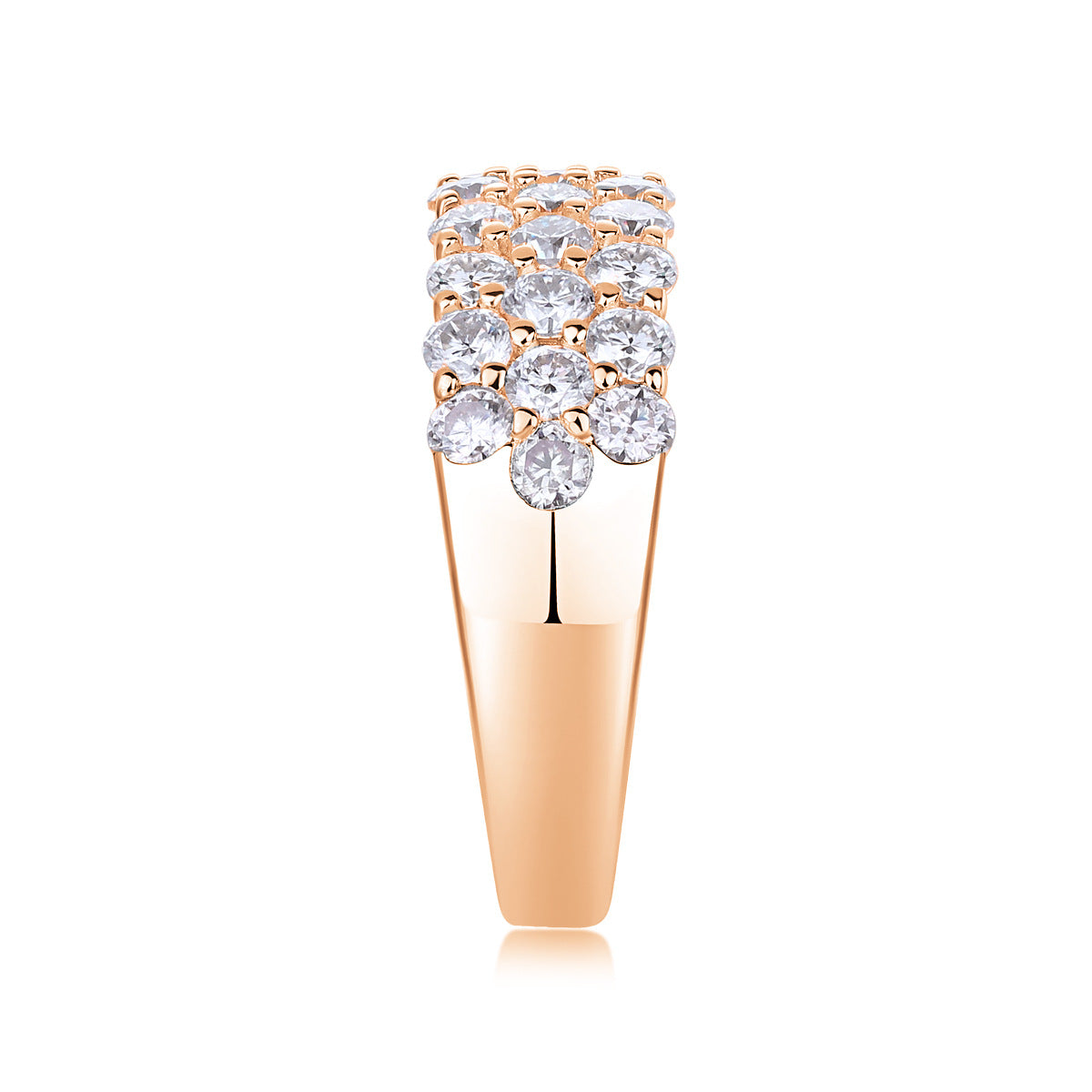 Three-Row Inlaid Moissanite Ring S925 Silver Plated with 18K Gold