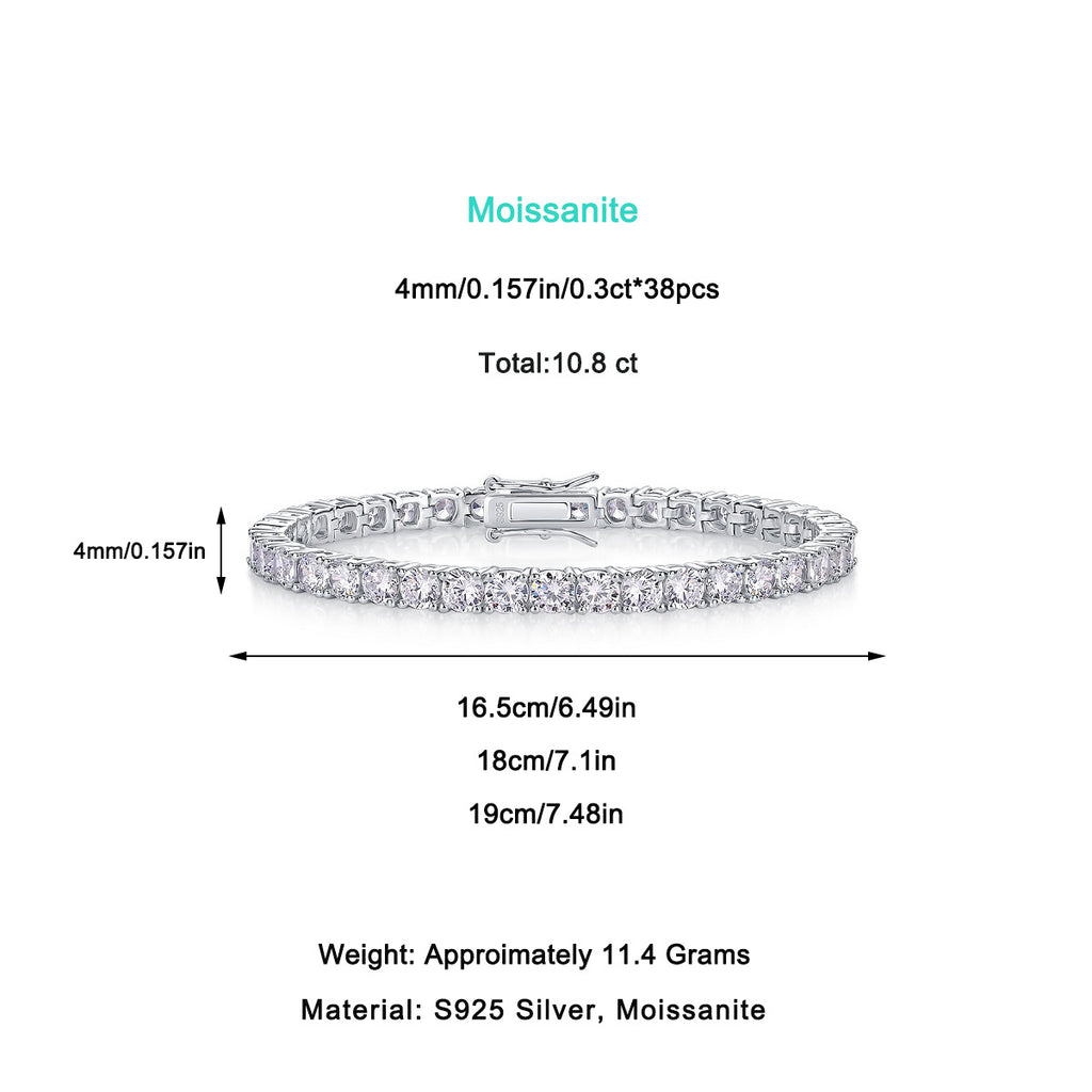 S925 Silver Plated 18K Moissanite Diamonds Tennis Bracelet for Men and Women