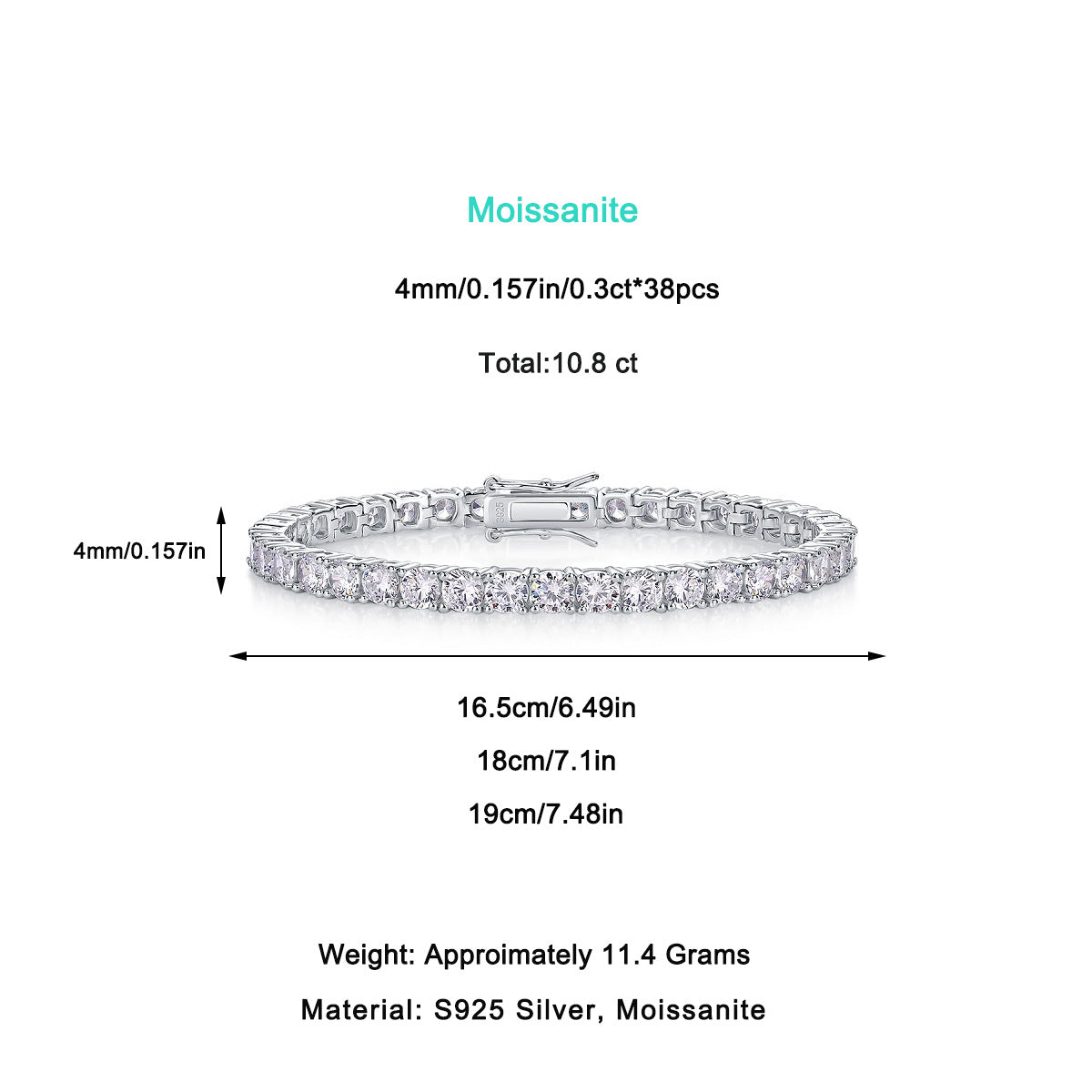 S925 Silver Plated 18K Moissanite Diamonds Tennis Bracelet for Men and Women