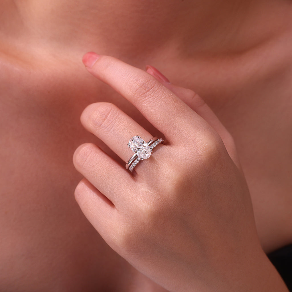 High Quality Moissanite Ring Set S925 Silver Plated 18K White Gold