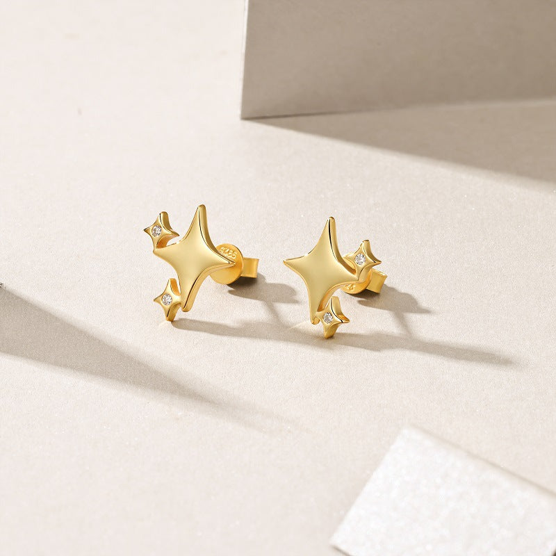 Moissanite Cross Star 925 Gold Plated Earrings for Women